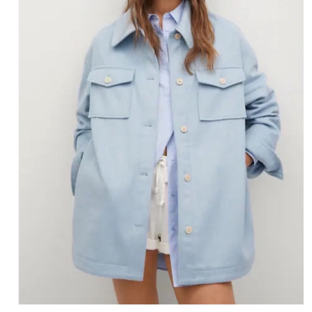 Mango womans Polyester Shacket jacket in Light Blue Oversized size M/L